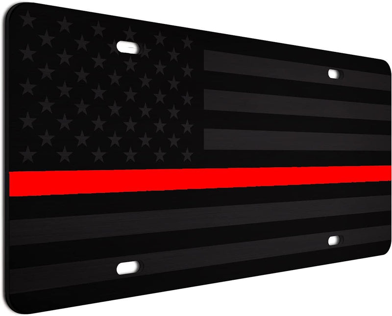 Firefighter thin red line Tactical American Flag License Plate Matte Black
