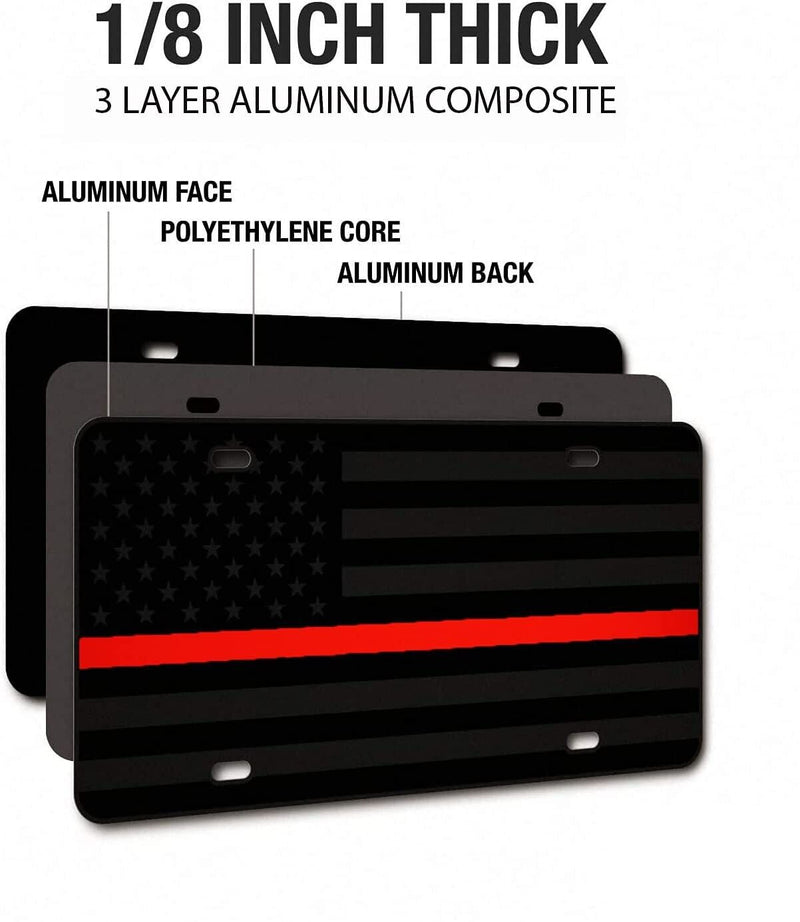 Firefighter thin red line Tactical American Flag License Plate Matte Black