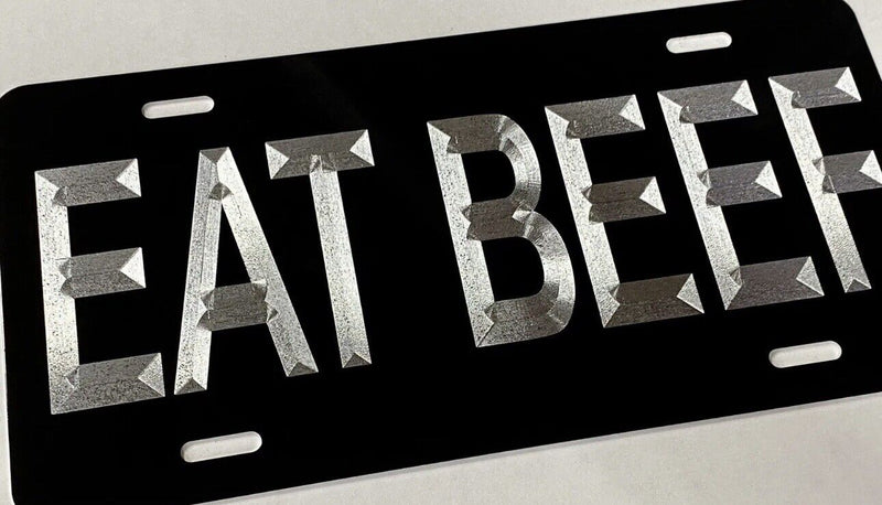 Silver Engraved Eat Beef Black Car Tag Diamond Etched Metal Front License Plate