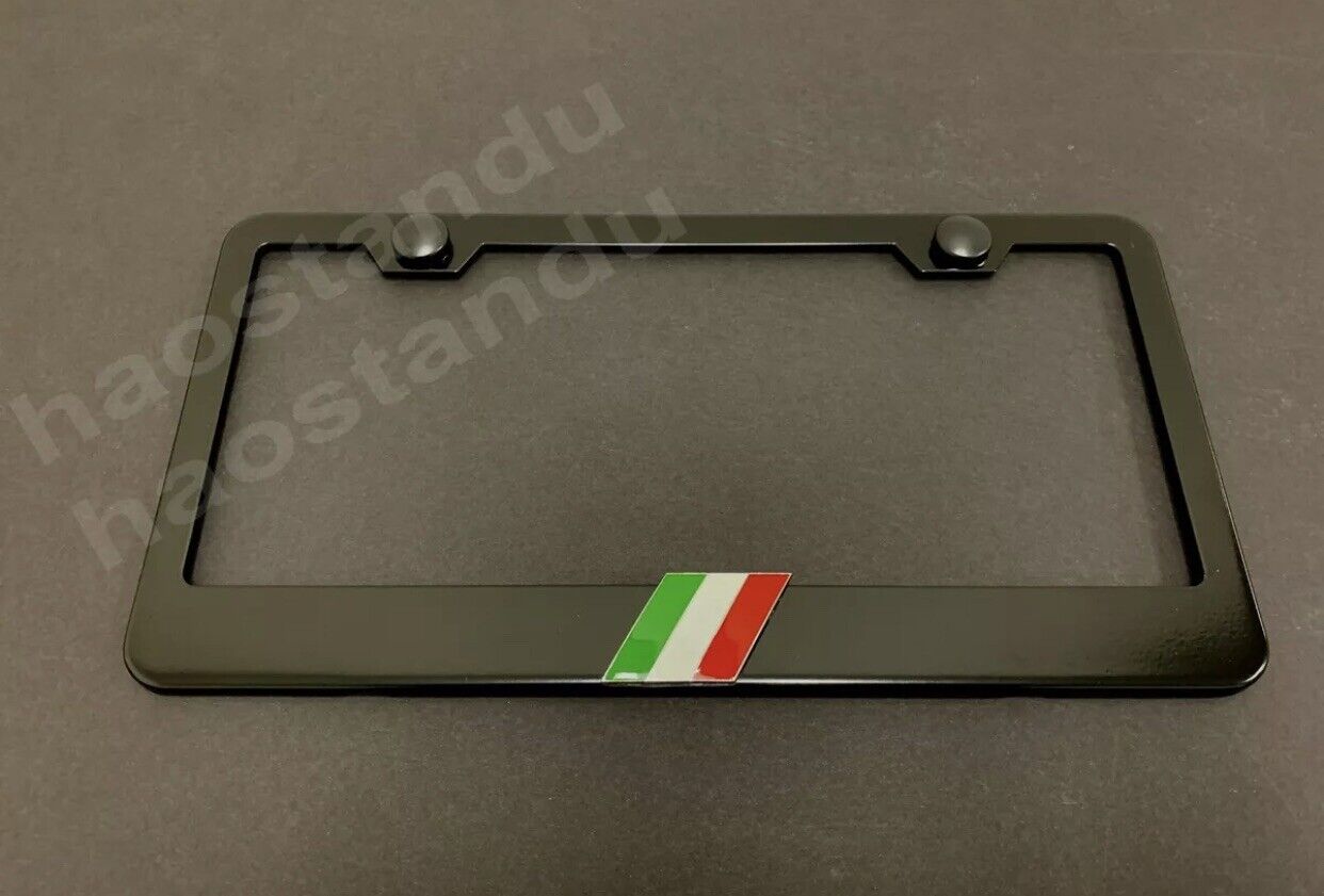 1x ITALIAN FLAG 3D Emblem Badge BLACK Stainless License Plate Frame