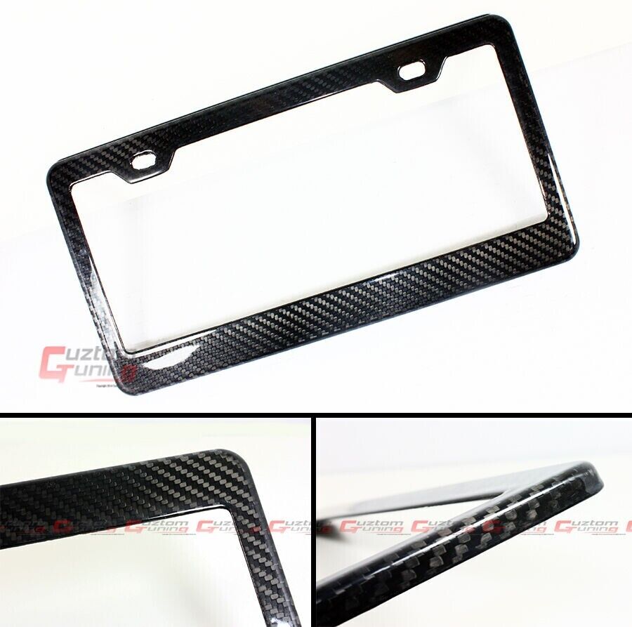100% REAL GLOSSY BLACK CARBON FIBER USA US CAR VEHICLE LICENSE PLATE ...