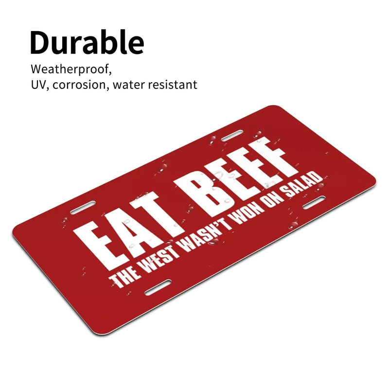 Eat Beef License Plate-Decorative Car Front License Plate 12x6 Inch (4 Holes)