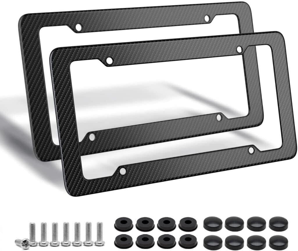 Tesla Carbon Fiber License Plate Frame Red & White Fits all Models