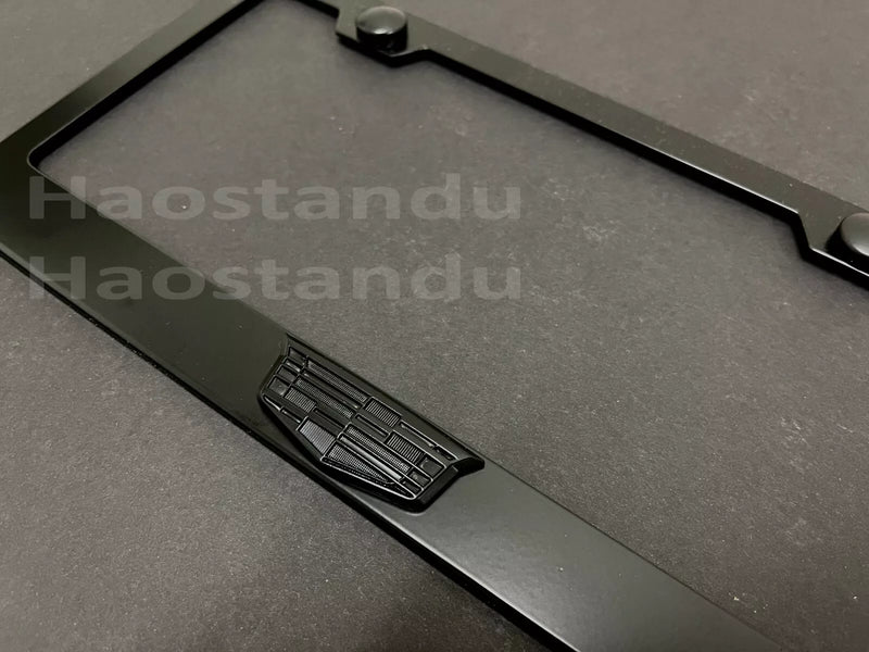 1x Black Cadillac LOGO 3D Emblem BLACK Stainless License Plate Frame RUST FREE