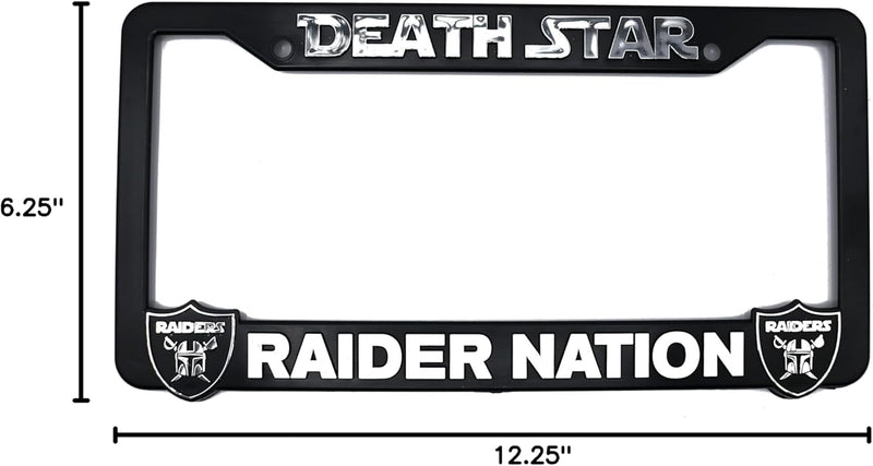 Deathstar for Raider Nation 3D Raised License Plate Frame, 1 Pack Car License Plate Cover, Universal US Car Black License Plate Holder