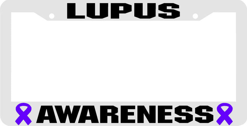 Lupus Awareness purple ribbon WHITE PLASTIC License Plate Frame