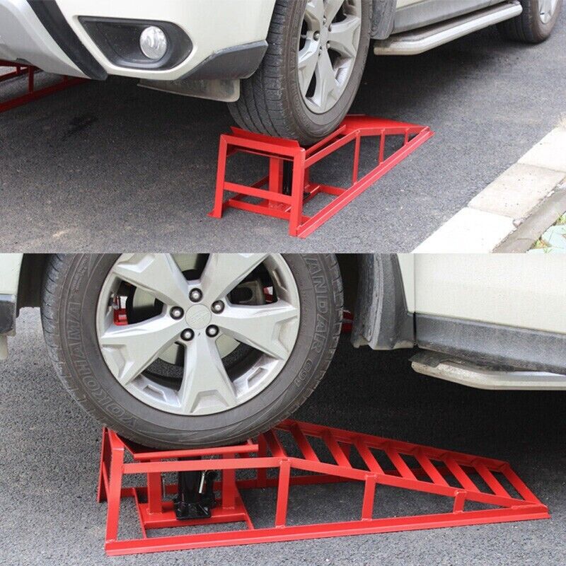 A Pair Auto Car Service Ramps Lifts Heavy Duty Hydraulic Lift Repair Frame Red