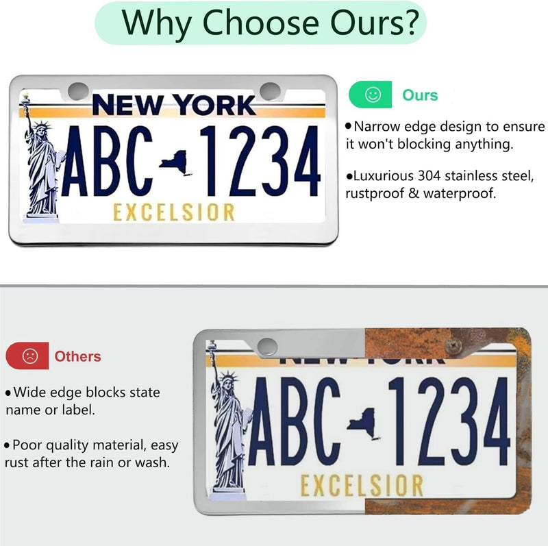 Mirror Polished Stainless Steel License Plate Frame Metal License Plate Cover