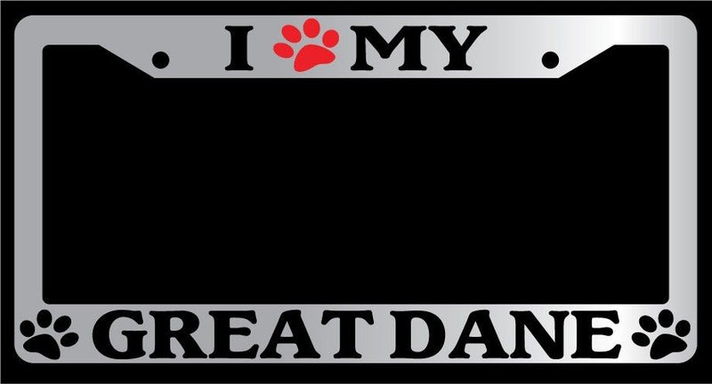Chrome License Plate Frame I Heart My Great Dane (Paw) Auto Accessory 412  Mod-GRAPH9856236-4710