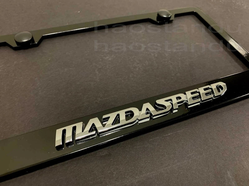 1x MAZDA SPEED 3D Emblem BLACK STAINLESS License Plate Frame RUST FREE + Screw Cap