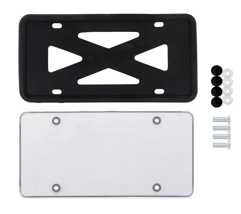 Silicone Black License Plate Frame with Cover -1 Set Flat Clear License Plate