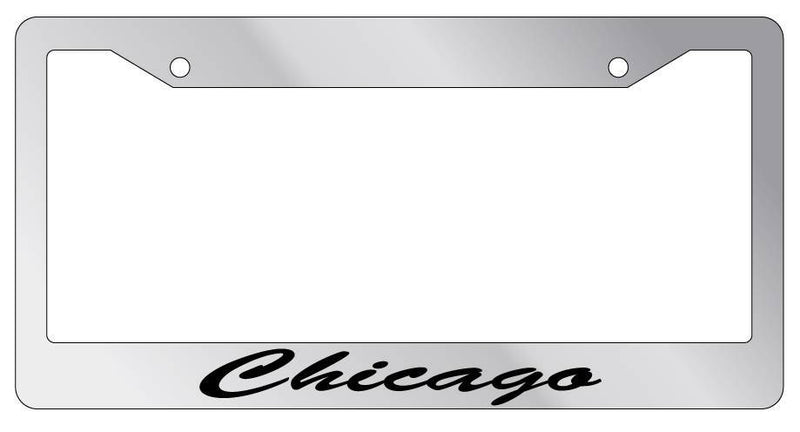 Chrome METAL License Plate Frame CHICAGO CURSIVE Auto Accessory 1183  Mod-GRAPH9856236-8994