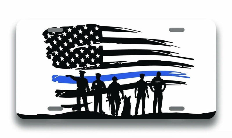 Silhouette Thin Blue Line Flag Printed Vanity Front License Plate Tag KCFP125