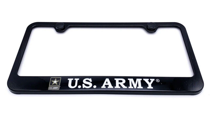 Black Plastic License Plate Frame w/ United States "US Army" Script