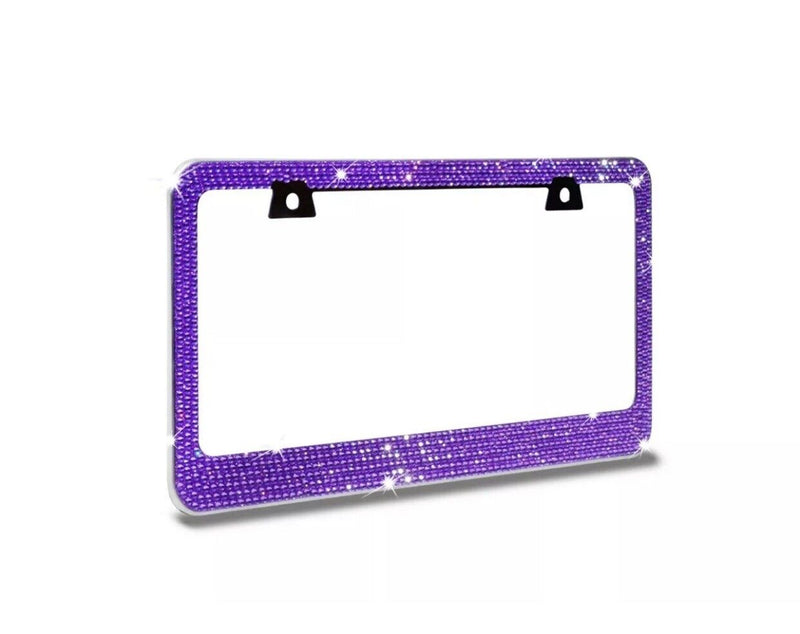 JR2 Bling Purple AB Crystal Rhinestone METAL License Plate Frame+Cap/A