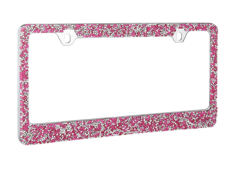 Rocking Bling Crystal Diamond Rhinestone License Plate Frame Hot Pink / Silver