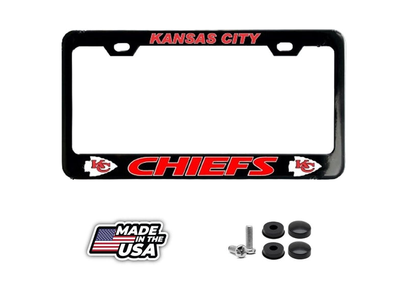 Kansas City Chiefs License Plate Frame Custom Made of Black Powder Coated Metal