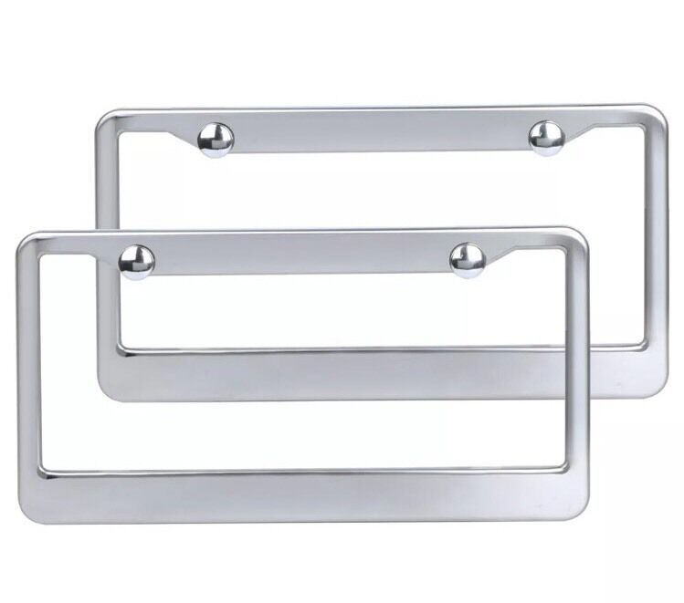 2pcs Sliver Metal Stainless Steel License Plate Frames Screw Caps Tag Cover US