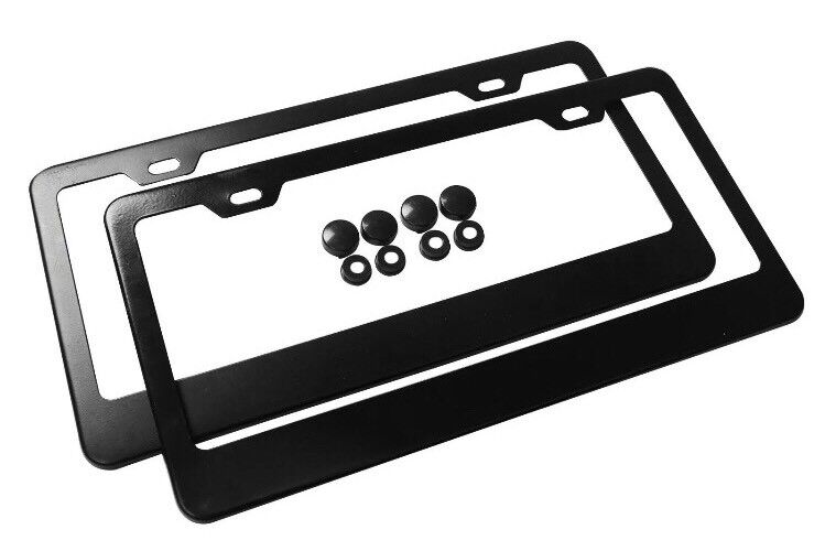 2 Pcs Stainless Steel Metal License Plate Frames Tag Cover Screw Caps Black