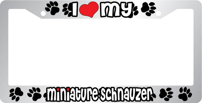 Chrome License Plate Frame I Heart My Miniature Schnauzer Accessory PETICULAR  Mod-GRAPH9856236-6618