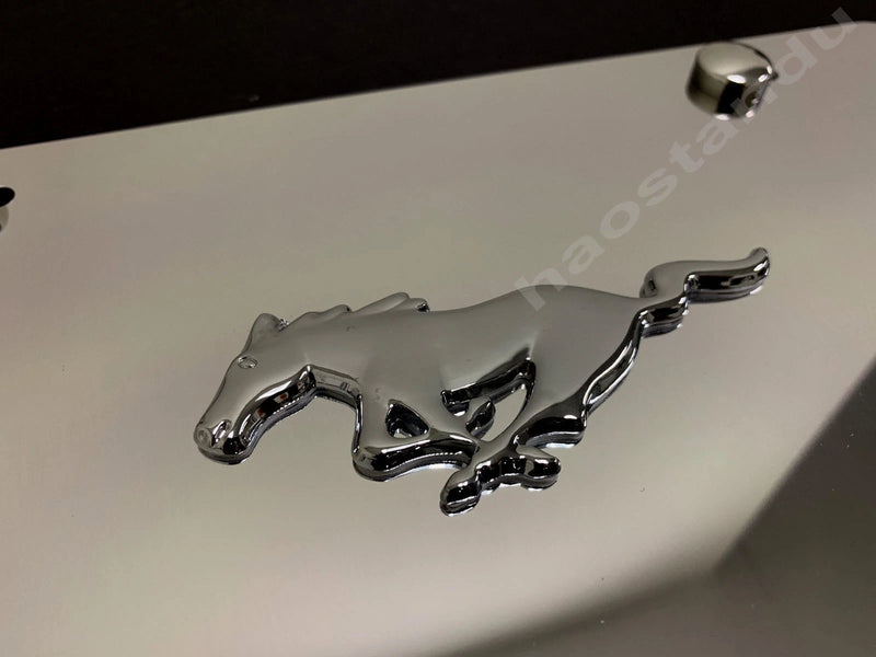 1x 3D "Pony Horse" emblem Aluminum Mirror CHROME Front Plate RUST FREE