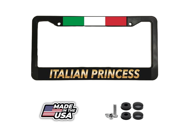 ITALIAN PRINCESS ITALY JDM GOLD EURO TUNER QUEEN Black License Plate Frame NEW