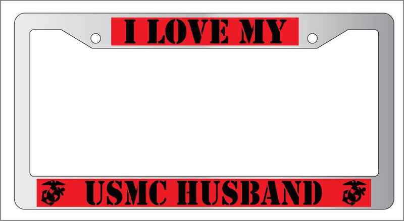 Chrome License Plate Frame I LOVE MY USMC HUSBAND (red) Auto Accessory  Mod-GRAPH9856236-6601
