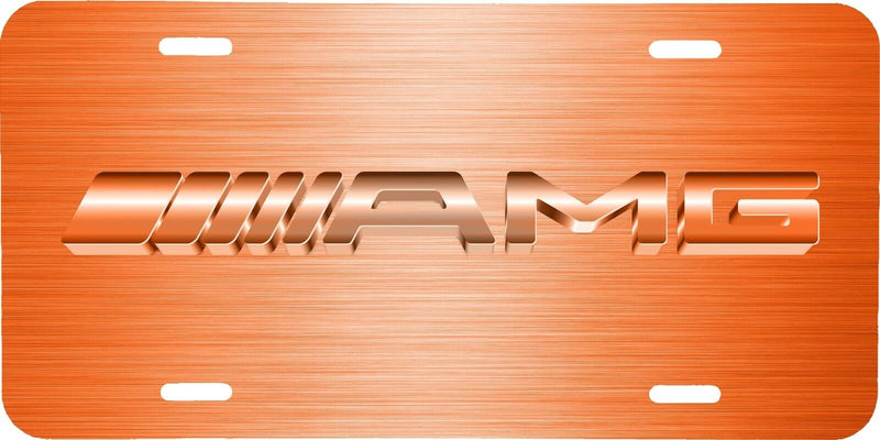 MERCEDES AMG LOGO ORANGE BRUSHED STEEL LOOK VEHICLE LICENSE PLATE CAR FRONT TAG