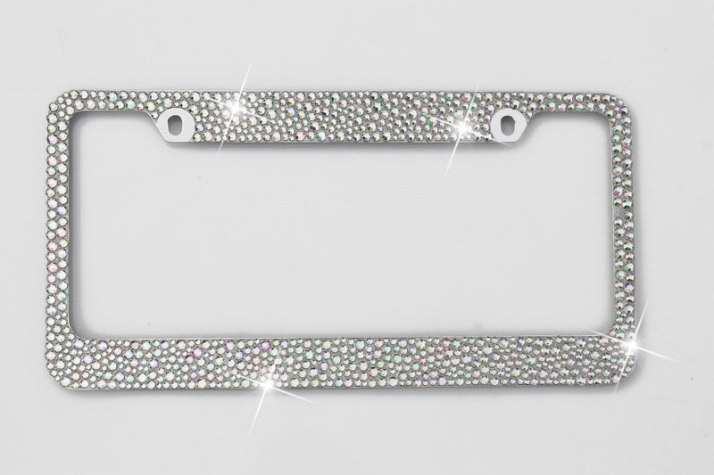 Aurora Borealis "AB" Crystal Mix Sizes License Plate Frame 7 rows Bling Bling