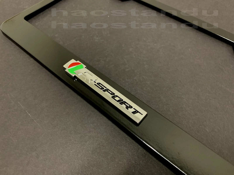 1x R-SPORT 3D Emblem BLACK Stainless License Plate Frame RUST FREE + Screw Cap