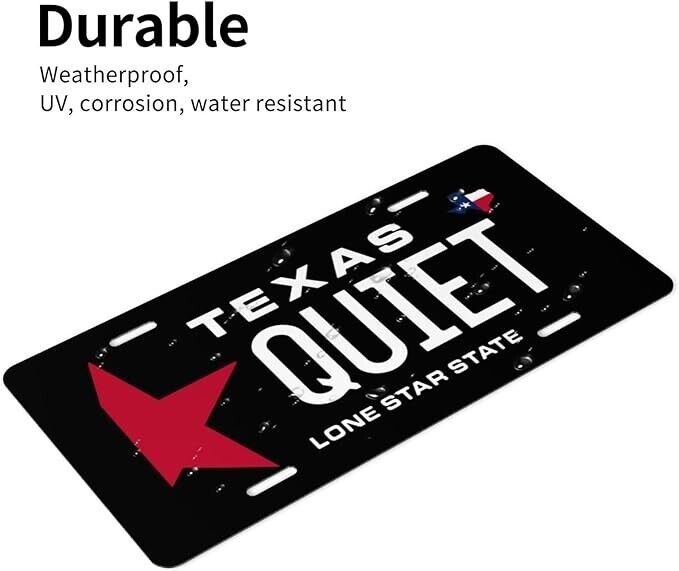 Quiet Texas License Plate including Hardware Made In USA