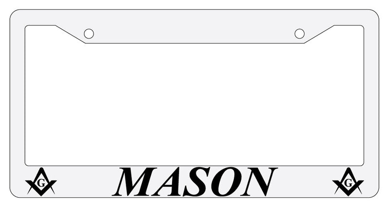Mason w/LOGOS White Plastic License Plate Frame  Mod-GRAPH9856236-195