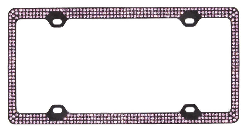 3Row Rose Pink Crystal Rhinestone on Black License Frame w Swarovski Elements