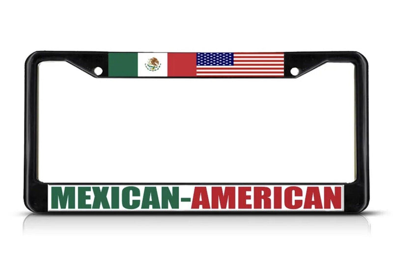 MEXICAN AMERICAN Black Heavy Duty Metal License Plate Frame Border