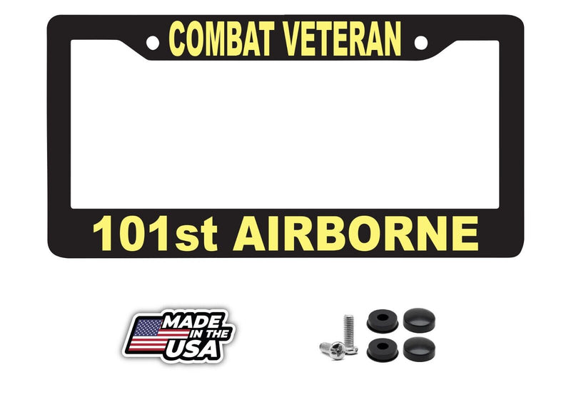 Military License Plate Frame, Polished ABS-COMBAT VETERAN/101st AIRBORNE-841409G