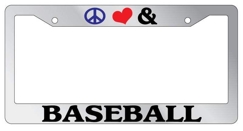 Chrome License Plate Frame Peace Love And Baseball Auto Accessory Novelty  Mod-GRAPH9856236-5390