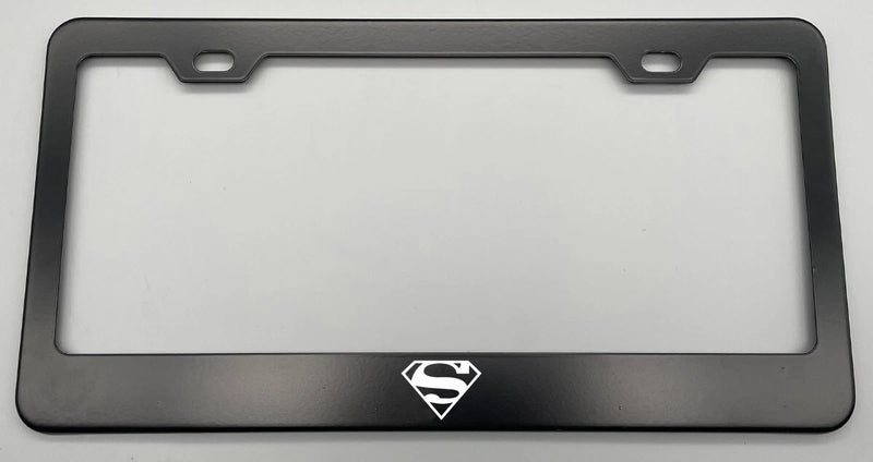 SuperMan Logo Laser Engraved Black License Plate Frame