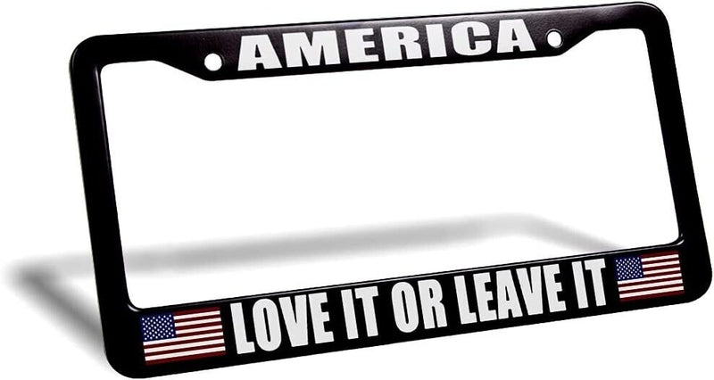 America Love It Or Leave It USA Flag Black Stainless Steel License Plate Frame