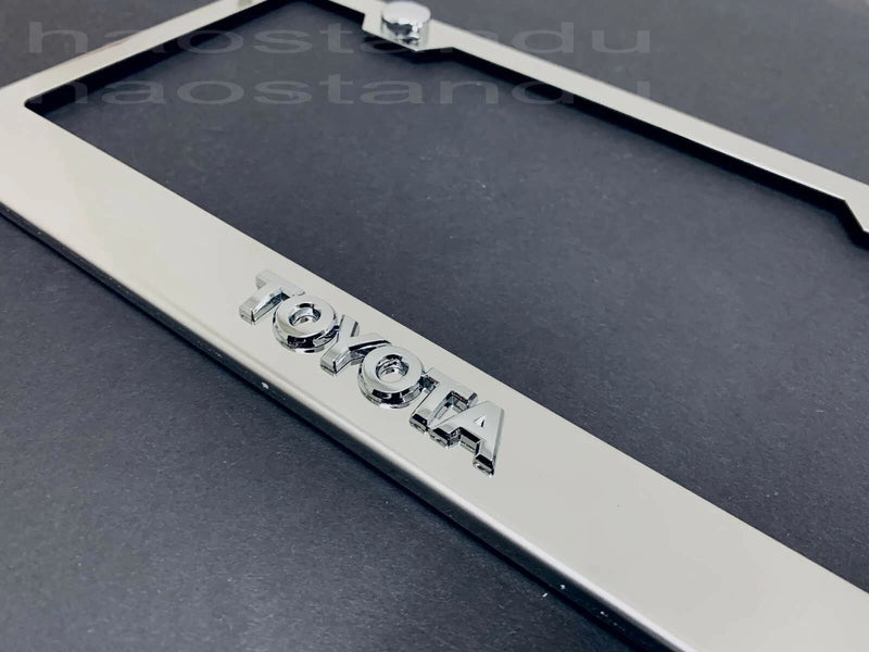 1x For Toyota 3D Emblem STAINLESS STEEL License Plate Frame RUST FREE + Screw Cap
