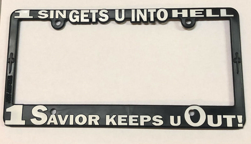 Black Thin Top License Plate Frame 1 Sin 1 Savior Auto Accessory  Mod-GRAPH9856236-28