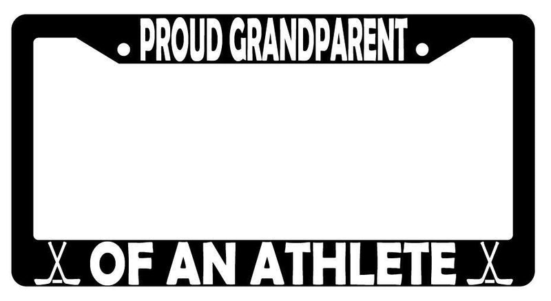 Proud Grandparent Of An Athlete (Hockey) Black Plastic License Plate Frame  Mod-GRAPH9856236-3116