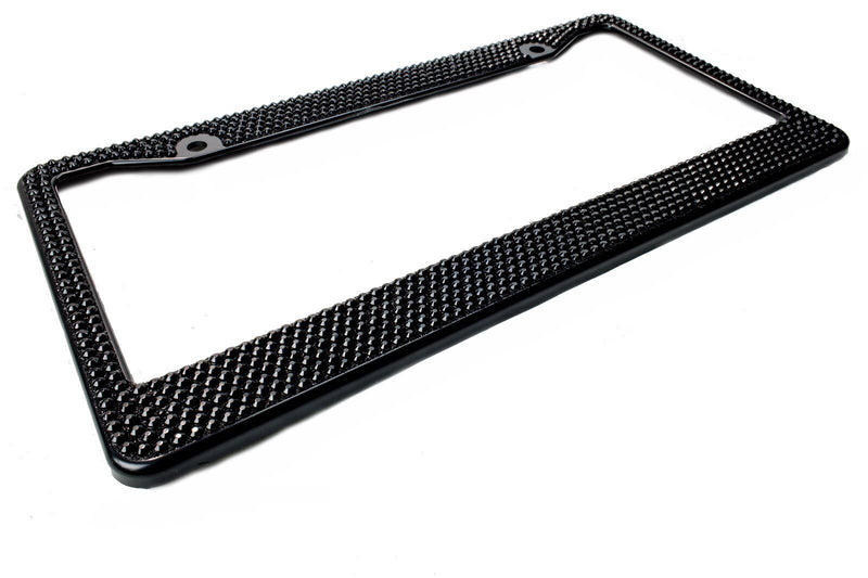 2 Black Bling Glitter Crystal RhineStone License Plate Frame Car Auto +Free Caps
