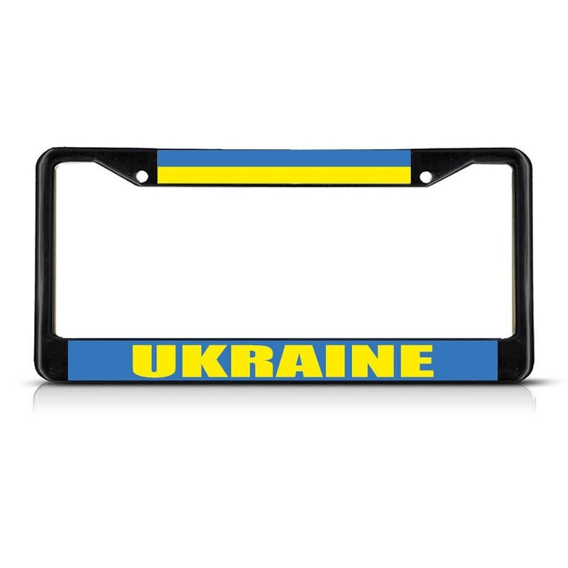 UKRAINE FLAG Black Heavy Duty Metal License Plate Frame Border