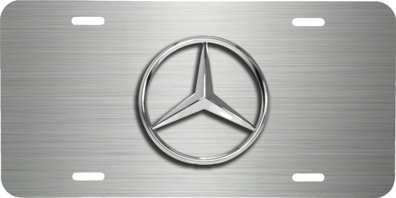 MERCEDES LOGO PRINTED BRUSHED LOOK VEHICLE LICENSE PLATE CAR FRONT TAG .040 GA