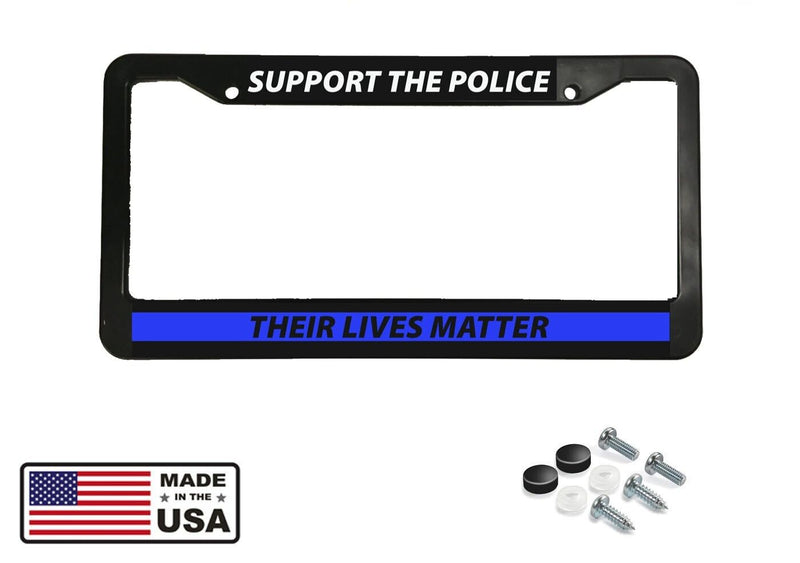 SUPPORT LAW ENFORCEMENT POLICE LIVES MATTER BLUE Black License Plate Frame NEW