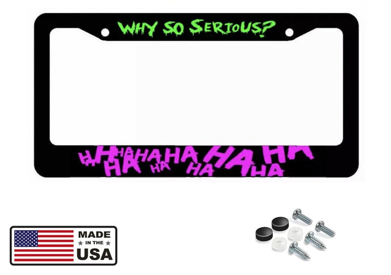 Joker Why so serious Hahaha Serious Super Bad Evil License Plate Frame Purp/Grn