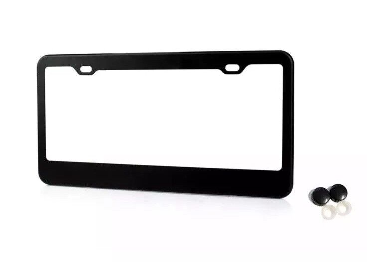 MATTE BLACK STAINLESS STEEL METAL LICENSE PLATE FRAME+SCREW CAPS TAG COVER