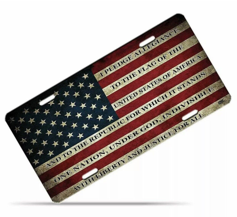 USA Flag License Plate American Patriotic Pledge of Allegiance Steel
