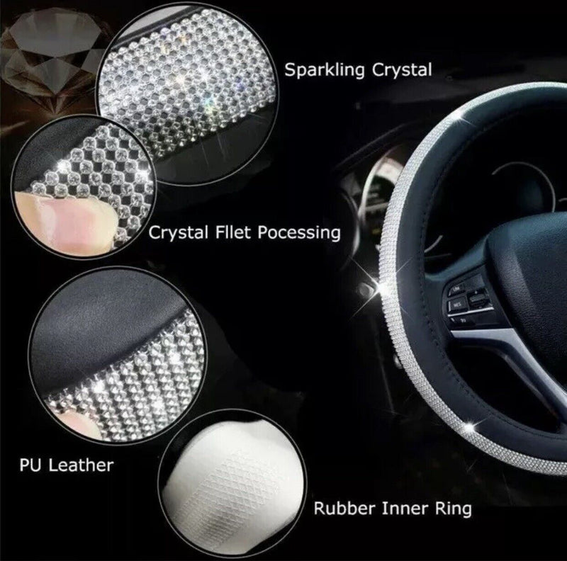 BLING SET 2 Crystal License Plate Frame Steering Wheel Caps Made with Swarovski
