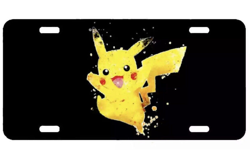 Pikachu, License Plate New Car Tag Metal Aluminum, USA, Black